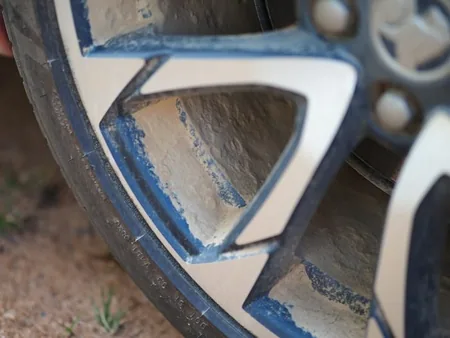 a kerbed alloy rim, close