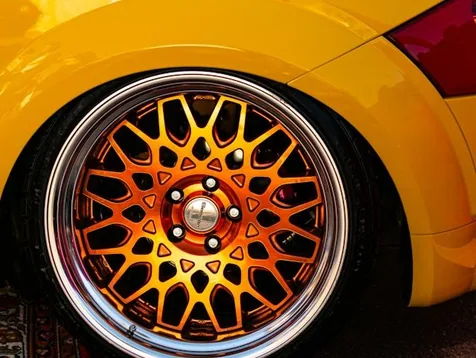 the finished wheel back on the car