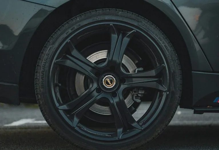a finished wheel on a car
