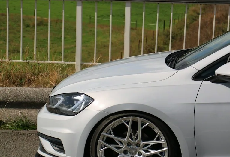 a finished wheel on a car