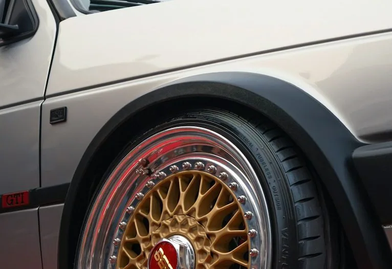 a finished wheel on a car