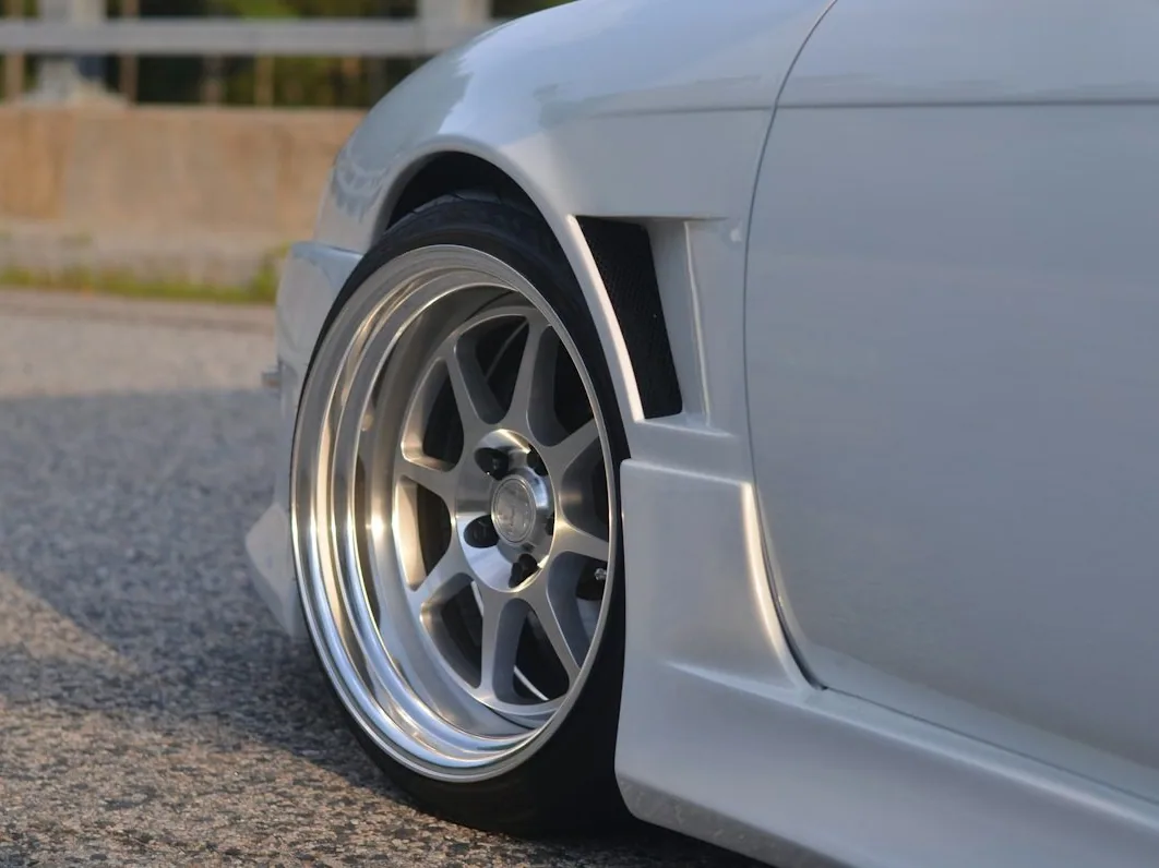 a kerb-repaired rim on a car