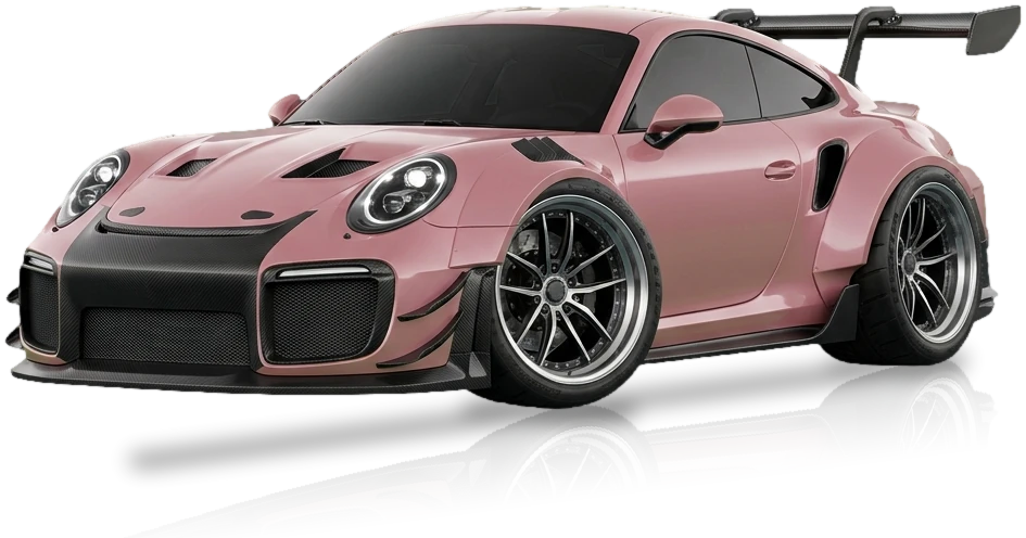 Pink wide-body sports coupé on oversized diamond-cut alloy wheels